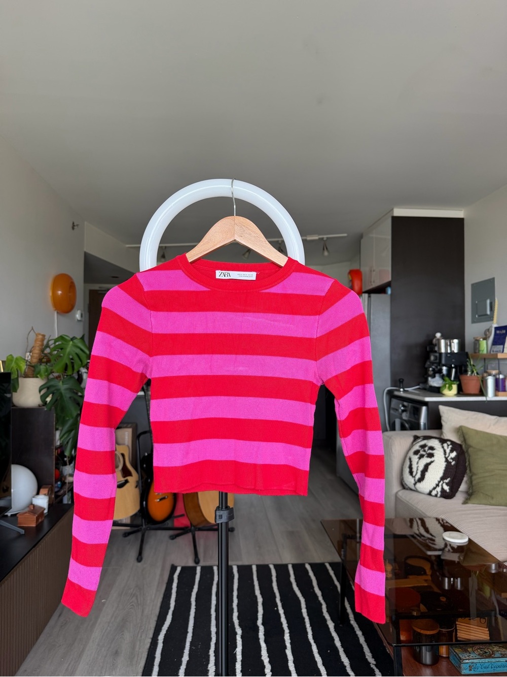 Zara Red and Pink Striped Top